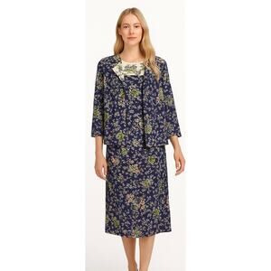 Vintage Classic lady floral dress & jacket size 18.5 Vibrant Midi length